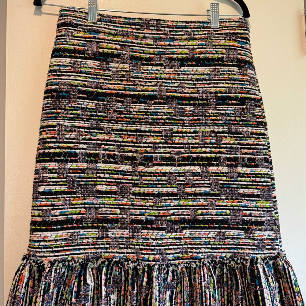 Ann Taylor Black and White Ruffled Trumpet Midi Skirt